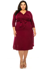 Load image into Gallery viewer, Plus size, solid faux wrap dress
