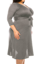 Load image into Gallery viewer, Plus size, solid faux wrap dress
