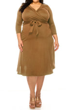 Load image into Gallery viewer, Plus size, solid faux wrap dress
