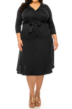 Load image into Gallery viewer, Plus size, solid faux wrap dress
