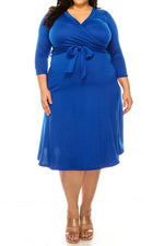 Load image into Gallery viewer, Plus size, solid faux wrap dress
