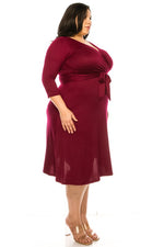 Load image into Gallery viewer, Plus size, solid faux wrap dress
