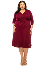 Load image into Gallery viewer, Plus size, solid faux wrap dress
