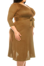 Load image into Gallery viewer, Plus size, solid faux wrap dress
