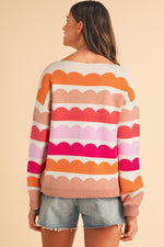 Load image into Gallery viewer, Rose Red Wave Striped Balloon Sleeve Drop Shoulder Sweater - Telah&#39;s Boutique

