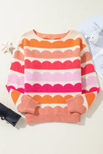 Load image into Gallery viewer, Rose Red Wave Striped Balloon Sleeve Drop Shoulder Sweater - Telah&#39;s Boutique
