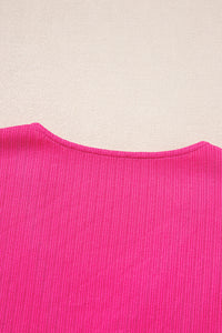 Rose Red Striped Textured Tiered Pop of Color Neckline Dress - Telah's Boutique