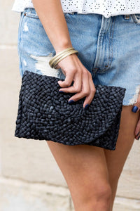 Fold Over Straw Clutch - Telah's Boutique