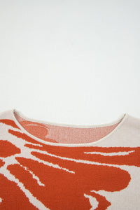 Beige Flower Pattern Drop Sleeve Baggy Sweater - Telah's Boutique