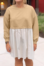 Load image into Gallery viewer, Apricot Color Block Patchwork Plus Size Mini Dress - Telah&#39;s Boutique
