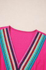 Load image into Gallery viewer, Rose Red Striped Textured Tiered Pop of Color Neckline Dress - Telah&#39;s Boutique
