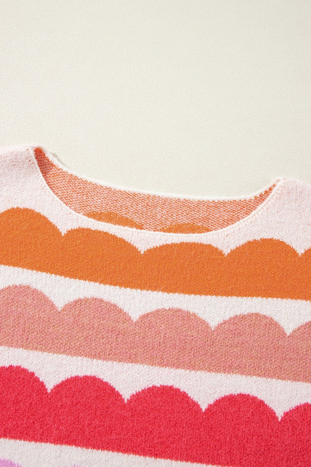 Rose Red Wave Striped Balloon Sleeve Drop Shoulder Sweater - Telah's Boutique