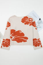 Load image into Gallery viewer, Beige Flower Pattern Drop Sleeve Baggy Sweater - Telah&#39;s Boutique
