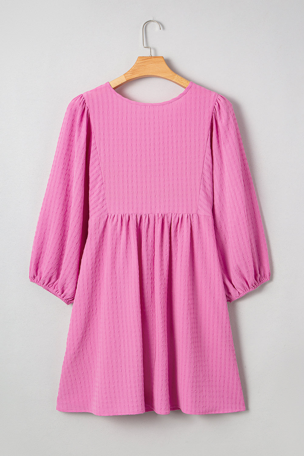 Sachet Pink Plus Size Textured Tie Split Neck Puff Sleeve Flowy Mini Dress - Telah's Boutique