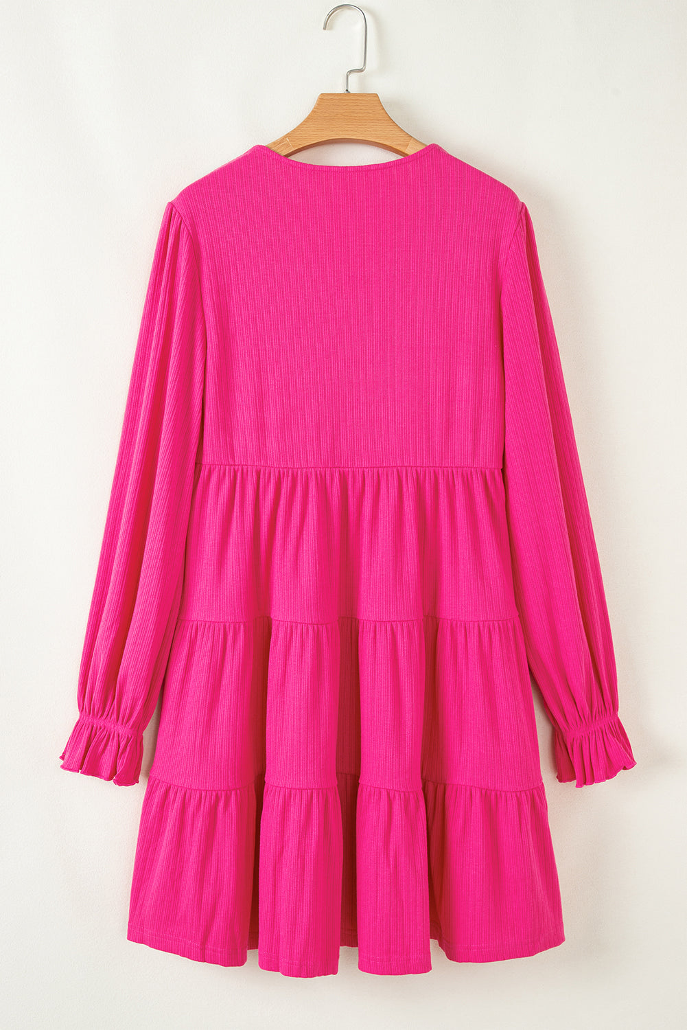Rose Red Striped Textured Tiered Pop of Color Neckline Dress - Telah's Boutique