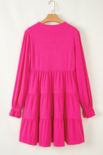 Load image into Gallery viewer, Rose Red Striped Textured Tiered Pop of Color Neckline Dress - Telah&#39;s Boutique
