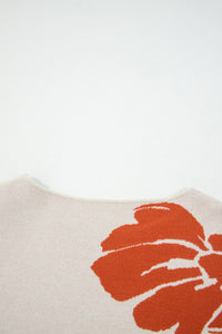 Beige Flower Pattern Drop Sleeve Baggy Sweater - Telah's Boutique