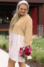 Load image into Gallery viewer, Apricot Color Block Patchwork Plus Size Mini Dress - Telah&#39;s Boutique
