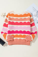 Load image into Gallery viewer, Rose Red Wave Striped Balloon Sleeve Drop Shoulder Sweater - Telah&#39;s Boutique
