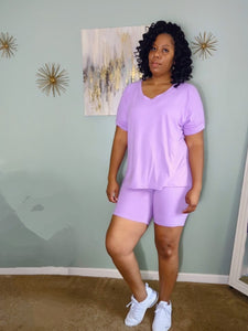 (PLUS) BRUSHED MICROFIBER SHORTS SET/ B LAVENDER