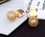 Load image into Gallery viewer, Caged Pearl Drop Earrings (GOLD)
