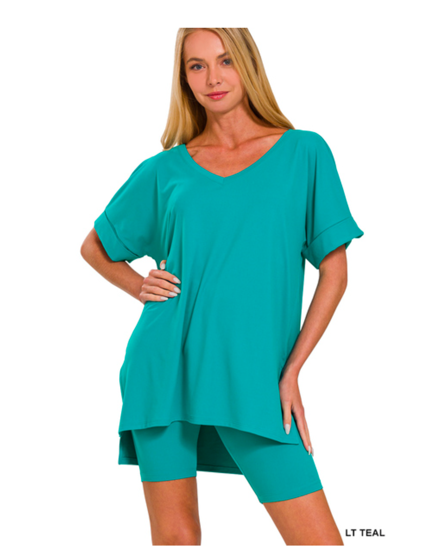 BRUSHED MICROFIBER SHORTS SET/ LT TEAL