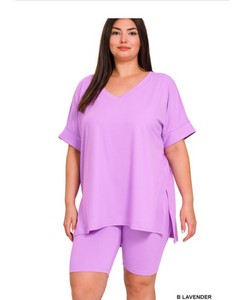 (PLUS) BRUSHED MICROFIBER SHORTS SET/ B LAVENDER