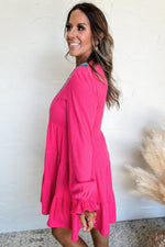 Load image into Gallery viewer, Rose Red Striped Textured Tiered Pop of Color Neckline Dress - Telah&#39;s Boutique
