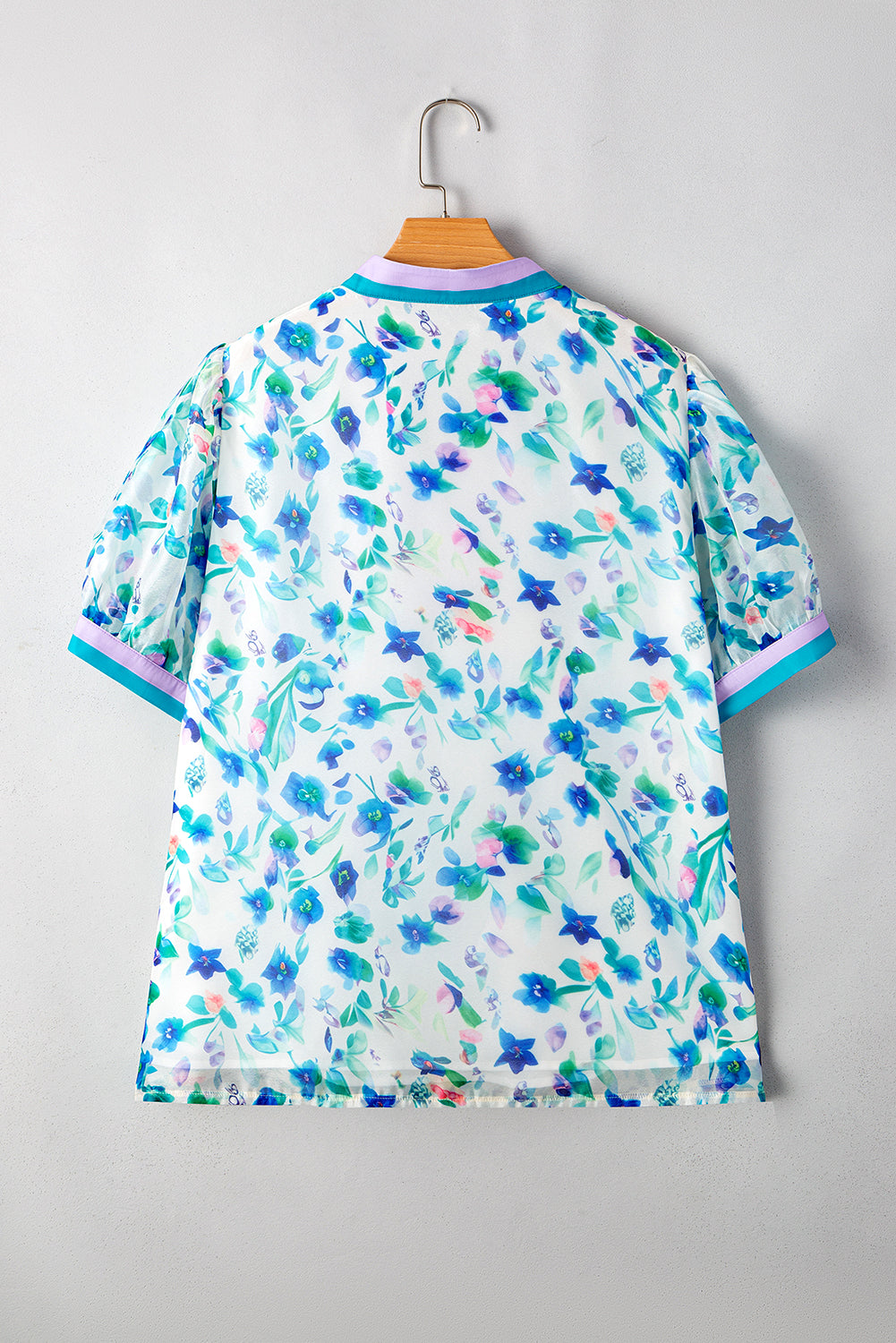 Green Floral Print Pop of Color Split Neck Puff Sleeve Plus Size Blouse - Telah's Boutique