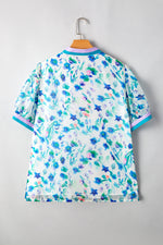 Load image into Gallery viewer, Green Floral Print Pop of Color Split Neck Puff Sleeve Plus Size Blouse - Telah&#39;s Boutique
