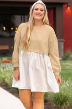 Load image into Gallery viewer, Apricot Color Block Patchwork Plus Size Mini Dress - Telah&#39;s Boutique
