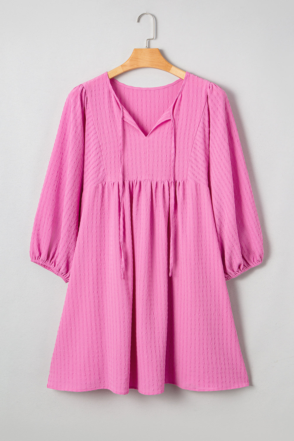 Sachet Pink Plus Size Textured Tie Split Neck Puff Sleeve Flowy Mini Dress - Telah's Boutique