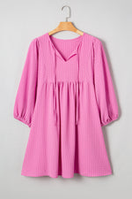 Load image into Gallery viewer, Sachet Pink Plus Size Textured Tie Split Neck Puff Sleeve Flowy Mini Dress - Telah&#39;s Boutique
