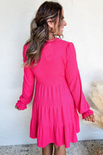 Load image into Gallery viewer, Rose Red Striped Textured Tiered Pop of Color Neckline Dress - Telah&#39;s Boutique
