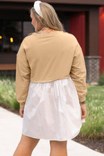 Load image into Gallery viewer, Apricot Color Block Patchwork Plus Size Mini Dress - Telah&#39;s Boutique
