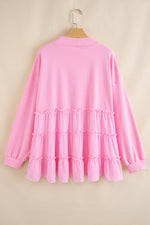 Load image into Gallery viewer, Pink Frill Tiered Patchwork Ribbed Trim Flowy Plus Size Top - Telah&#39;s Boutique
