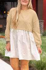 Load image into Gallery viewer, Apricot Color Block Patchwork Plus Size Mini Dress - Telah&#39;s Boutique
