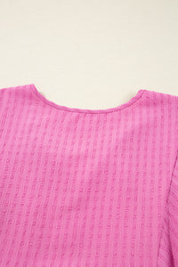 Sachet Pink Plus Size Textured Tie Split Neck Puff Sleeve Flowy Mini Dress - Telah's Boutique