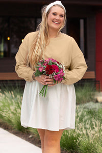 Apricot Color Block Patchwork Plus Size Mini Dress - Telah's Boutique