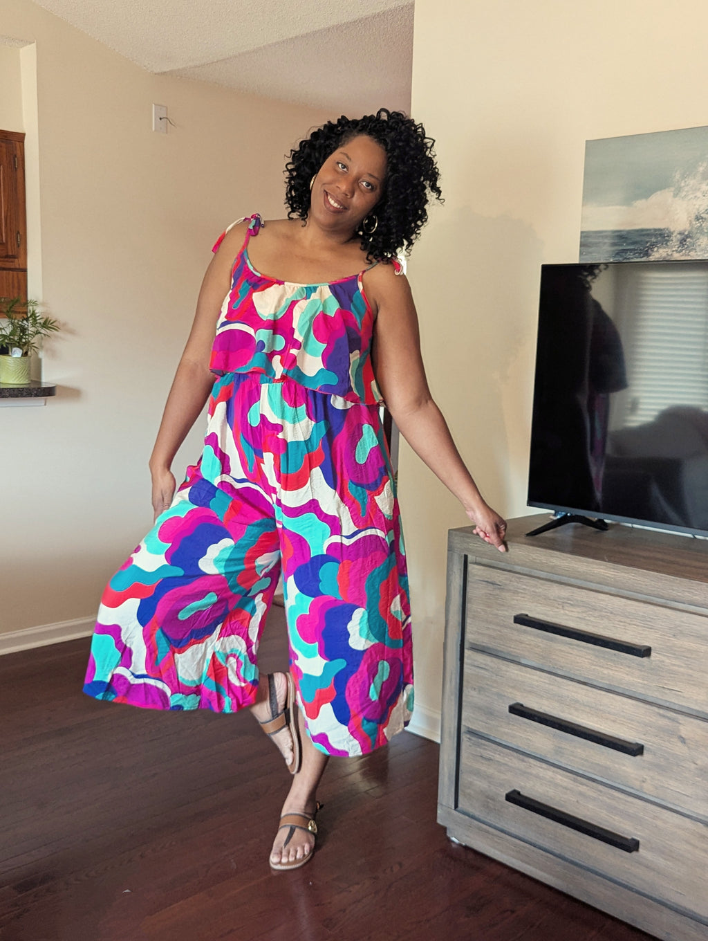 Abstract Geometric Wide Leg Jumpsuit W/ Pockets - Telah's Boutique