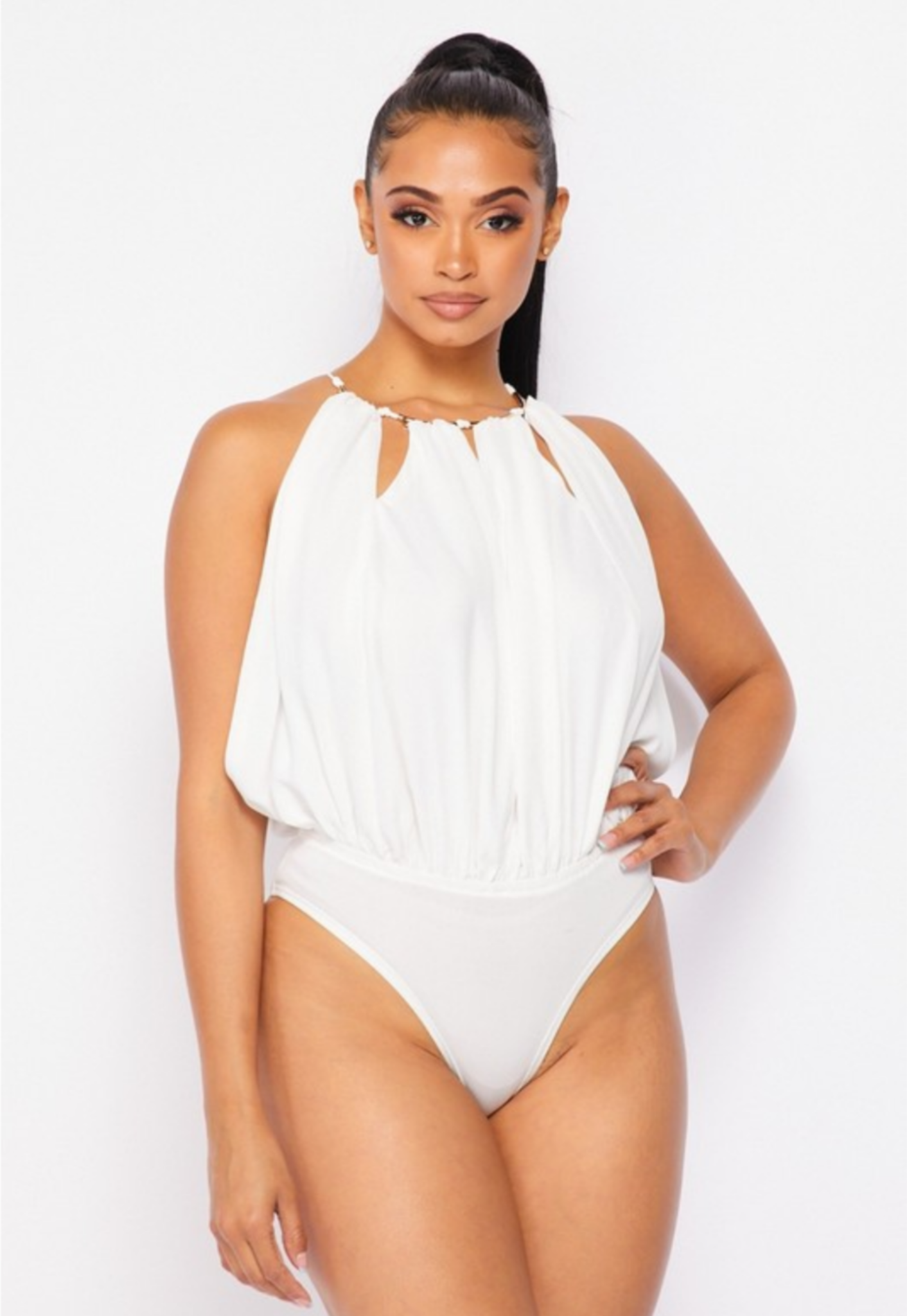 O-Ring  Bodysuit (White) - Telah's Boutique