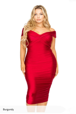 Load image into Gallery viewer, BURGUNDY OFF THE SHOULDER BODYCON - Telah&#39;s Boutique
